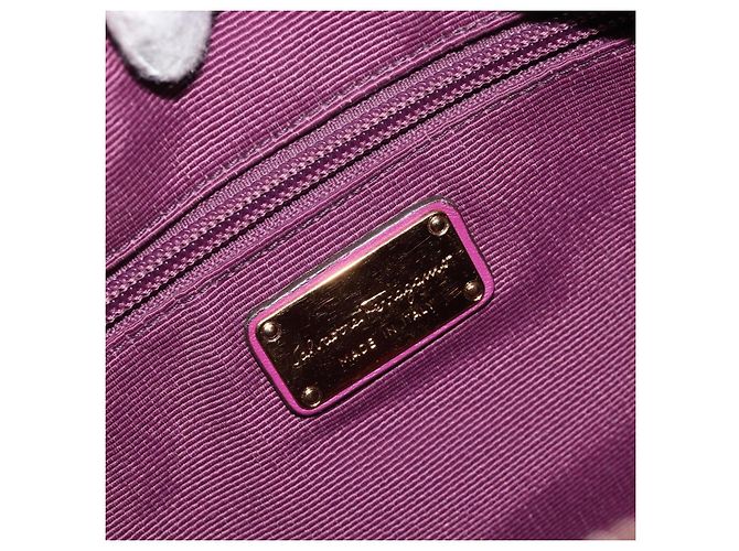 Borsa a tracolla Salvatore Ferragamo Vala in nylon viola e oro Autentica 182996A D'oro Porpora - vista 18
