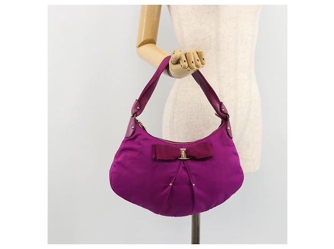 Borsa a tracolla Salvatore Ferragamo Vala in nylon viola e oro Autentica 182996A D'oro Porpora - vista 23