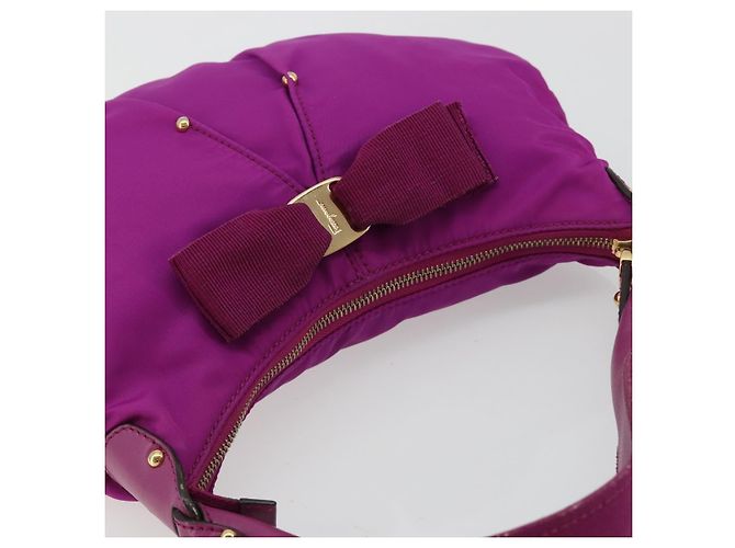 Borsa a tracolla Salvatore Ferragamo Vala in nylon viola e oro Autentica 182996A D'oro Porpora - vista 6