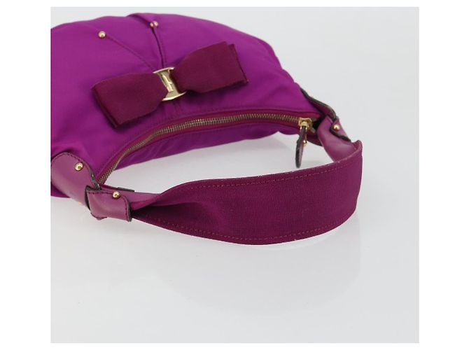 Borsa a tracolla Salvatore Ferragamo Vala in nylon viola e oro Autentica 182996A D'oro Porpora - vista 7