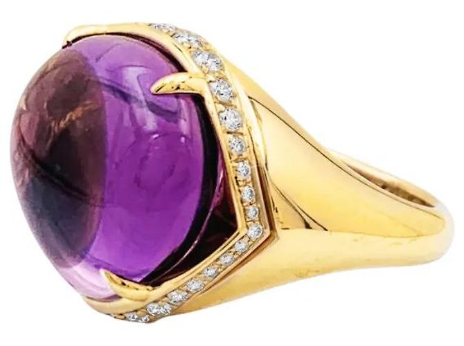 Anello Bulgari, "Sassi Mediterranean Eden", oro giallo, ametista e diamanti. - vista 3