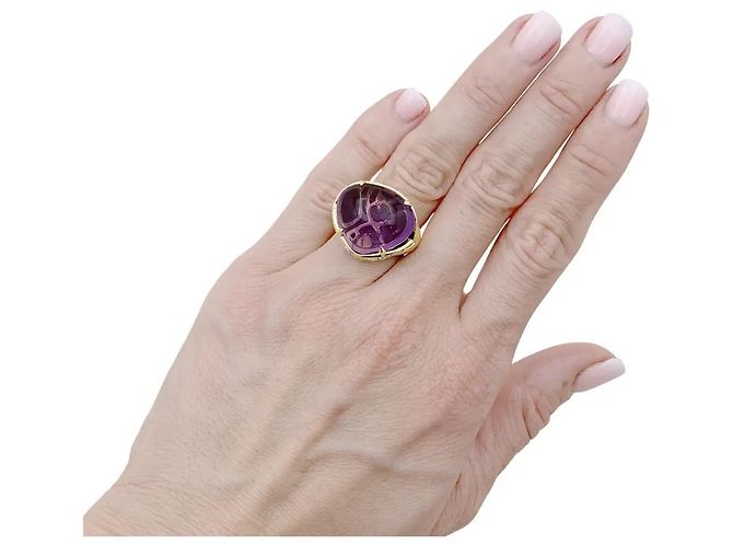 Anello Bulgari, "Sassi Mediterranean Eden", oro giallo, ametista e diamanti. - vista 4