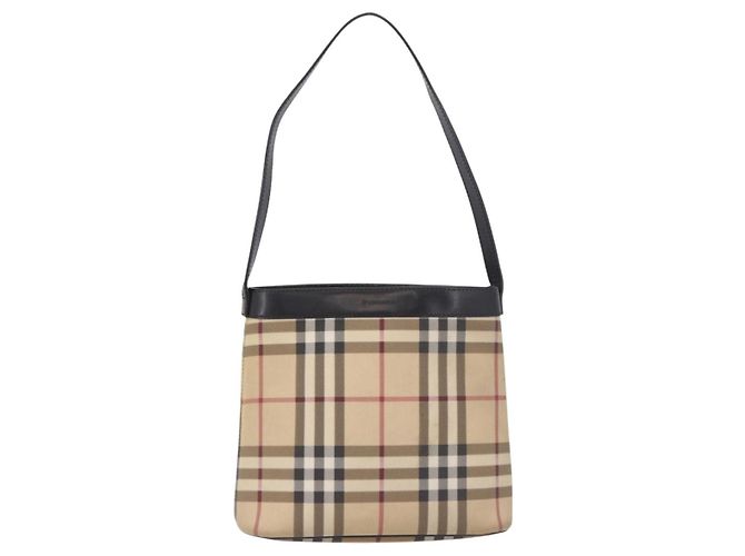 Borsa a tracolla BURBERRY Nova Check PVC Beige Argento Auth 184442 - vista 13