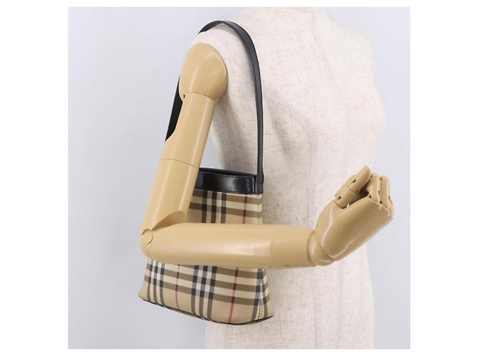 Borsa a tracolla BURBERRY Nova Check PVC Beige Argento Auth 184442 - vista 22