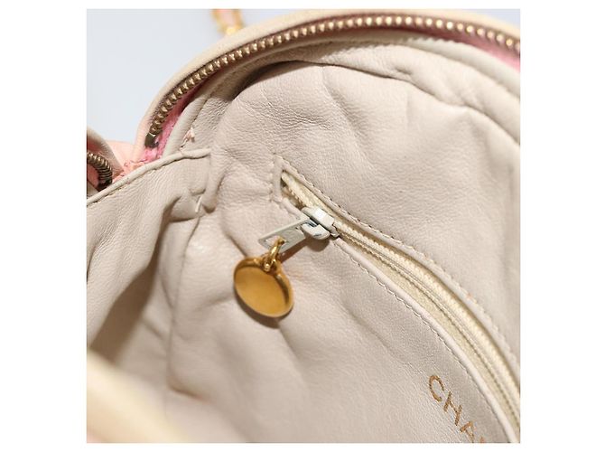 Borsa a tracolla CHANEL con catena in pelle di agnello beige Oro CC Auth 184126 D'oro - vista 22