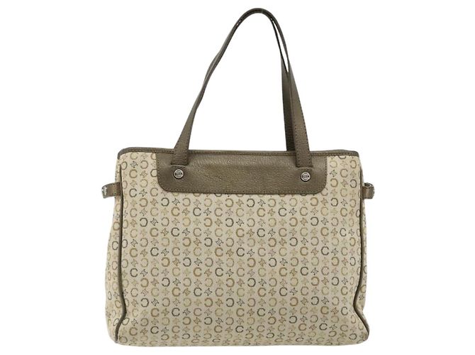 Céline Borsa CELINE C Macadam in tela e pelle beige argento Auth 183014 - vista 13