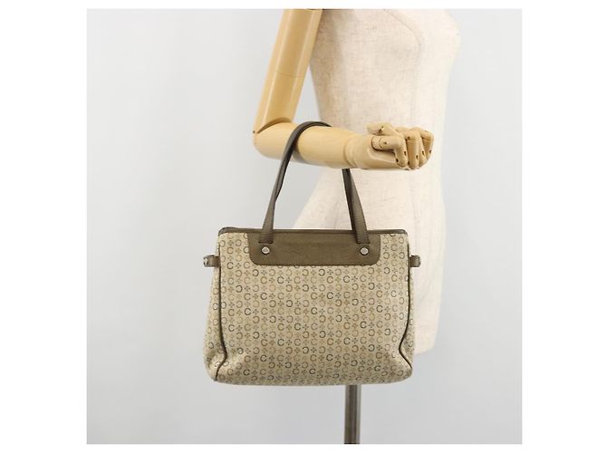 Céline Borsa CELINE C Macadam in tela e pelle beige argento Auth 183014 - vista 24