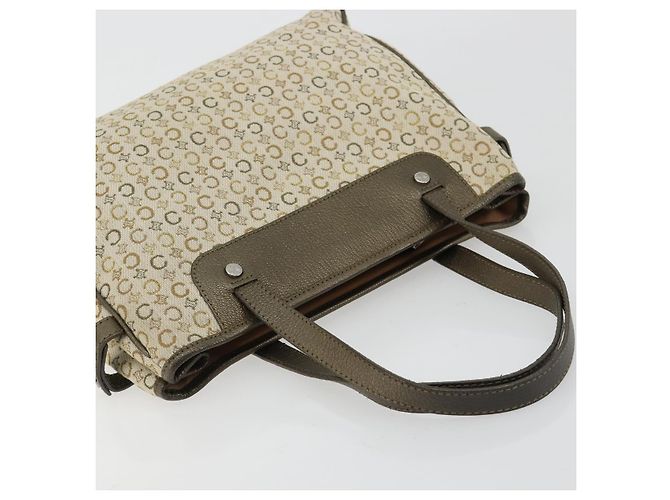 Céline Borsa CELINE C Macadam in tela e pelle beige argento Auth 183014 - vista 6