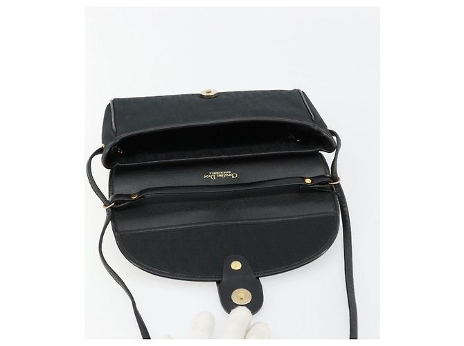 Borsa a Spalla Christian Dior Trotter Canvas Nero Oro Auth 183642 D'oro - vista 10