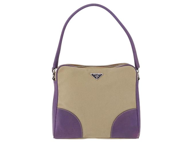 PRADA Schultertasche Canvas Beige Silber Auth 183714 - Ansicht 13