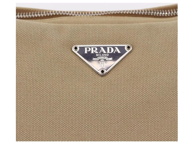 PRADA Schultertasche Canvas Beige Silber Auth 183714 - Ansicht 17