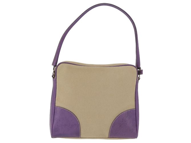PRADA Schultertasche Canvas Beige Silber Auth 183714 - Ansicht 2
