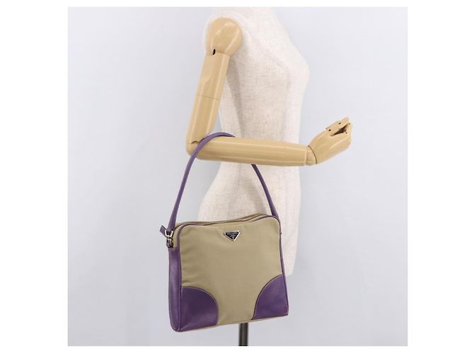 PRADA Schultertasche Canvas Beige Silber Auth 183714 - Ansicht 24