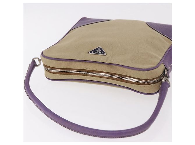 PRADA Schultertasche Canvas Beige Silber Auth 183714 - Ansicht 6