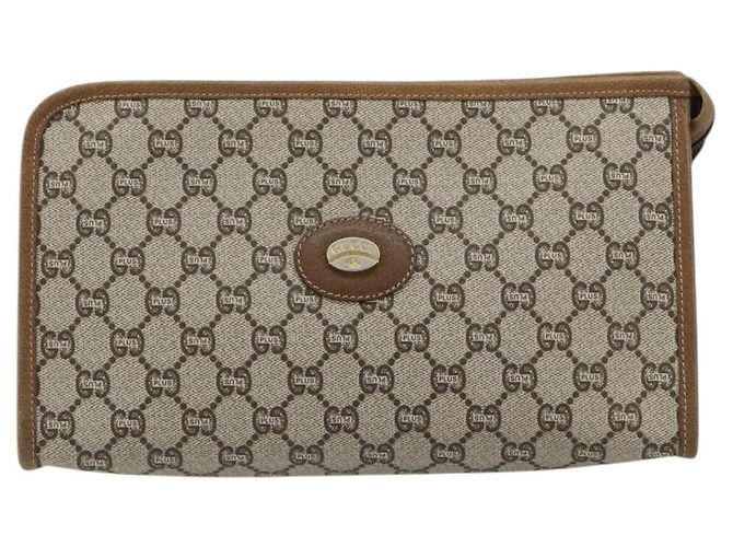 Clutch GUCCI GG Plus Supreme PVC Beige Oro Auth 184487 D'oro - vista 13
