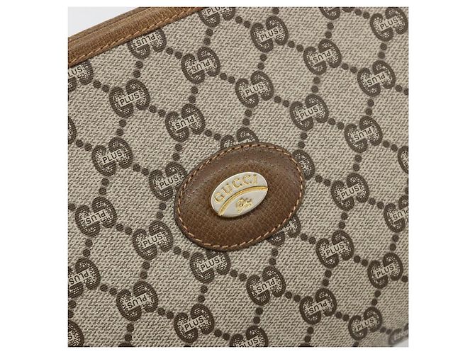 Clutch GUCCI GG Plus Supreme PVC Beige Oro Auth 184487 D'oro - vista 17