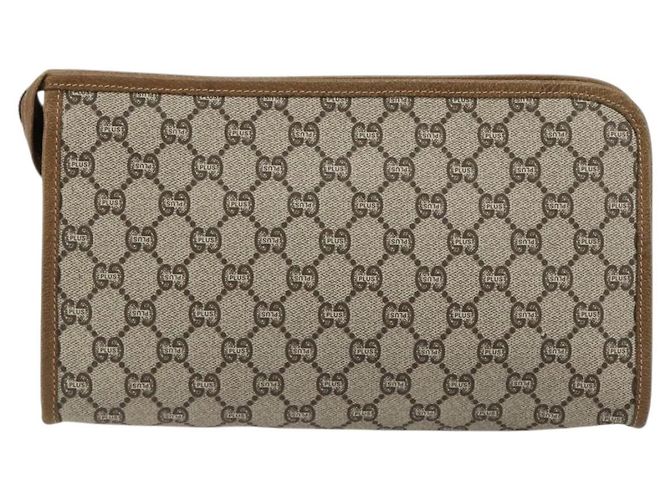 Clutch GUCCI GG Plus Supreme PVC Beige Oro Auth 184487 D'oro - vista 2