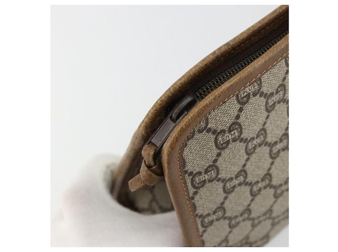 Clutch GUCCI GG Plus Supreme PVC Beige Oro Auth 184487 D'oro - vista 8