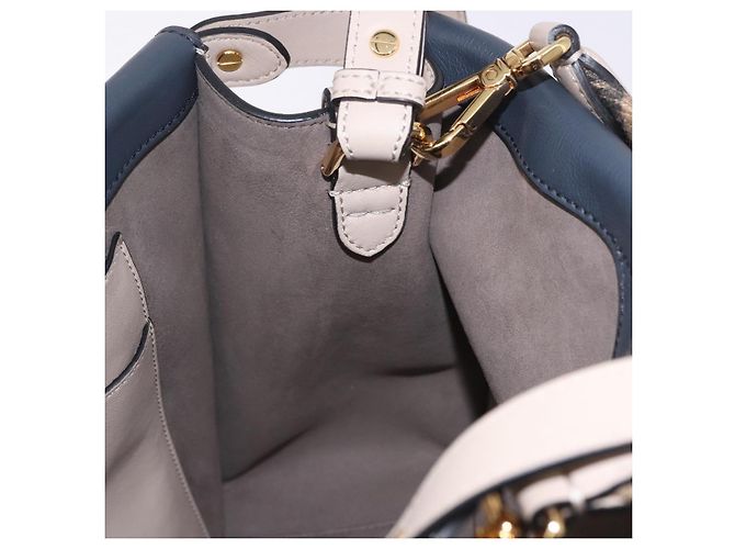 Bolsa Tote FENDI Flip de couro 3way Navy Gold Auth bs35380A Dourado Azul marinho - vista 24