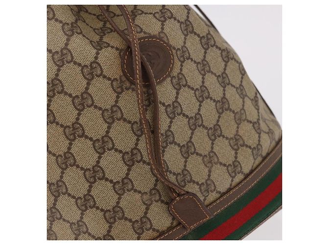 Borsa a tracolla GUCCI GG Supreme Web Sherry Line PVC Beige Oro Auth 182622 D'oro - vista 10