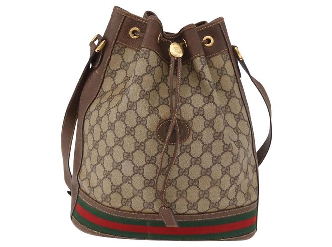 Borsa a tracolla GUCCI GG Supreme Web Sherry Line PVC Beige Oro Auth 182622 D'oro - vista 13