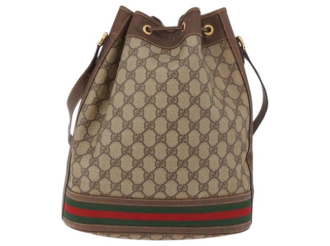 Borsa a tracolla GUCCI GG Supreme Web Sherry Line PVC Beige Oro Auth 182622 D'oro - vista 2