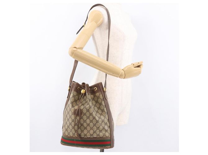Borsa a tracolla GUCCI GG Supreme Web Sherry Line PVC Beige Oro Auth 182622 D'oro - vista 23