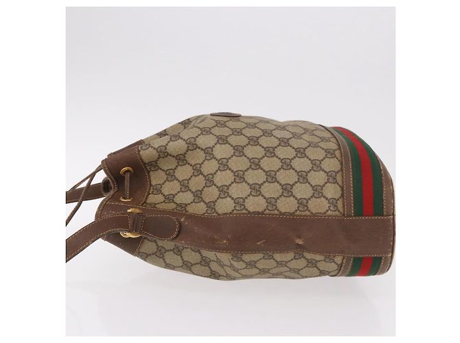 Borsa a tracolla GUCCI GG Supreme Web Sherry Line PVC Beige Oro Auth 182622 D'oro - vista 4