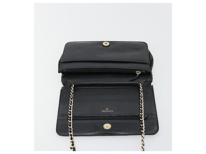 CHANEL Matelasse Chain Shoulder Bag Lamb Skin Black Gold CC Auth gh2043 Golden - view 20