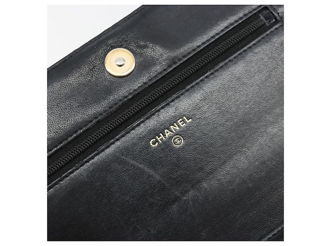 CHANEL Matelasse Chain Shoulder Bag Lamb Skin Black Gold CC Auth gh2043 Golden - view 21