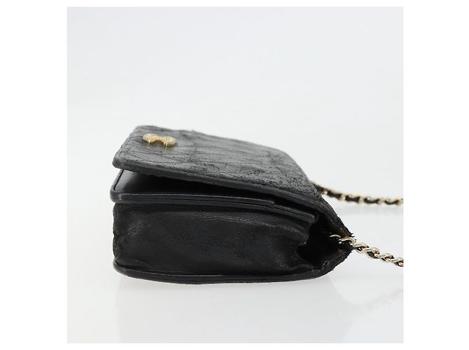 CHANEL Matelasse Chain Shoulder Bag Lamb Skin Black Gold CC Auth gh2043 Golden - view 3