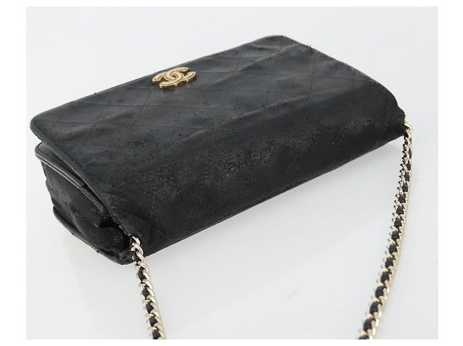 CHANEL Matelasse Chain Shoulder Bag Lamb Skin Black Gold CC Auth gh2043 Golden - view 6