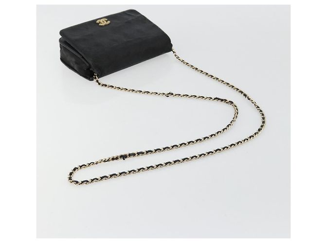 CHANEL Matelasse Chain Shoulder Bag Lamb Skin Black Gold CC Auth gh2043 Golden - view 7