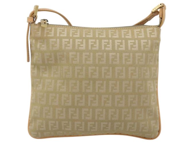 Borsa a Spalla FENDI Zucchino Canvas Beige Oro Auth 182966A D'oro - vista 13