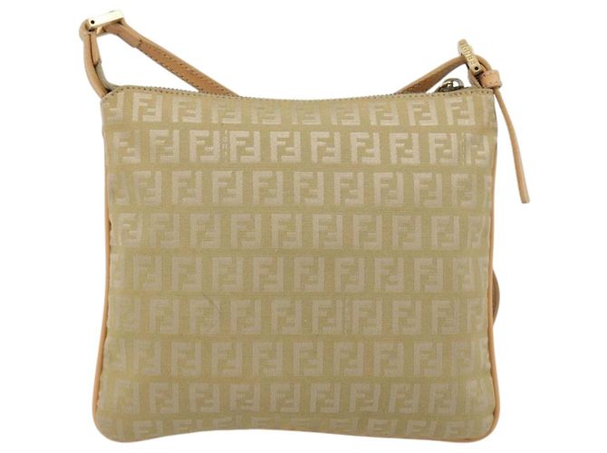 Borsa a Spalla FENDI Zucchino Canvas Beige Oro Auth 182966A D'oro - vista 2