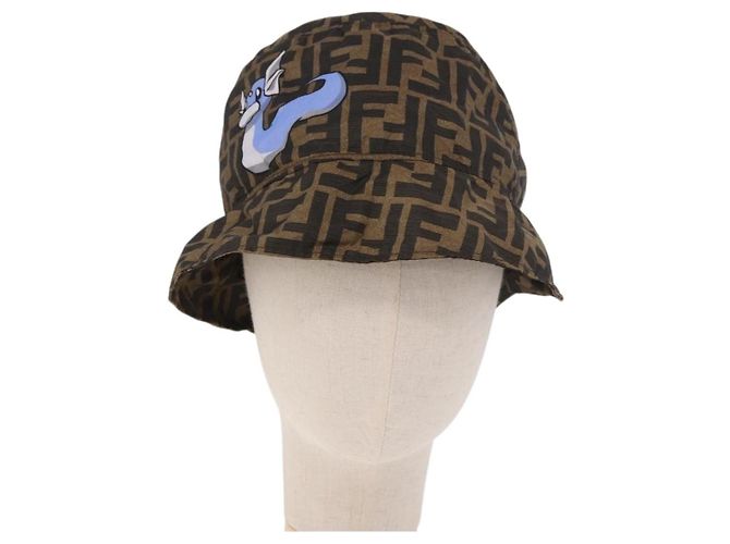 FENDI x FRGMT x POKMON ZUCCA Canvas Bucket Hat Mini-Dragon Braun Auth 161464SM Schwarz - Ansicht 13