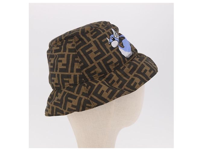 FENDI x FRGMT x POKMON ZUCCA Canvas Bucket Hat Mini-Dragon Braun Auth 161464SM Schwarz - Ansicht 4