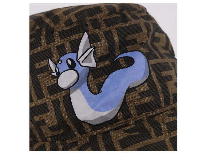 FENDI x FRGMT x POKMON ZUCCA Canvas Bucket Hat Mini-Dragon Braun Auth 161464SM Schwarz - Ansicht 5