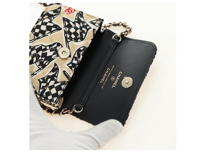 CHANEL Borsa a tracolla Chain Mini Matelasse Satin Beige Gold CC Auth 183621M D'oro - vista 10