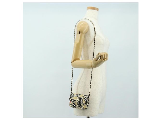CHANEL Borsa a tracolla Chain Mini Matelasse Satin Beige Gold CC Auth 183621M D'oro - vista 21