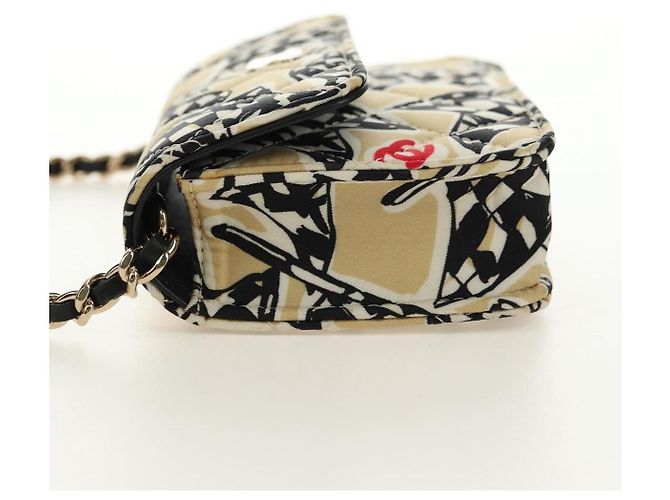 CHANEL Borsa a tracolla Chain Mini Matelasse Satin Beige Gold CC Auth 183621M D'oro - vista 3