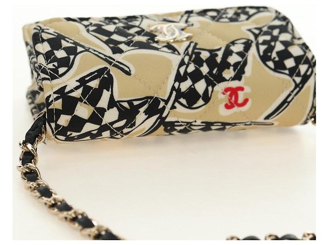 CHANEL Borsa a tracolla Chain Mini Matelasse Satin Beige Gold CC Auth 183621M D'oro - vista 6