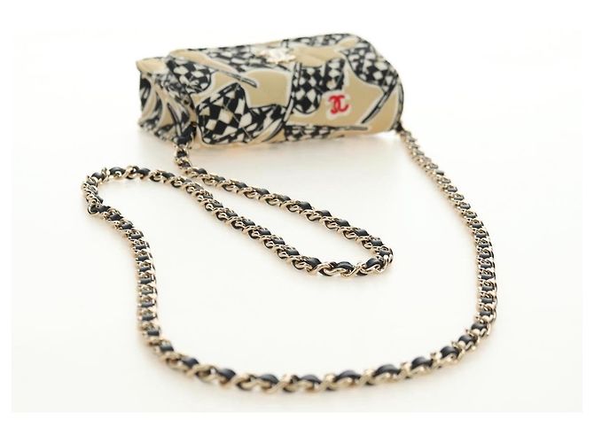 CHANEL Borsa a tracolla Chain Mini Matelasse Satin Beige Gold CC Auth 183621M D'oro - vista 7