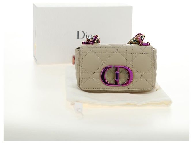 Sac Christian Dior Caro Micro Chain Canage en peau d'agneau beige or Auth 182573SAM Doré - vue 12