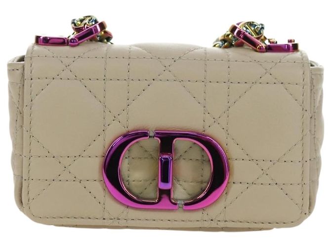 Sac Christian Dior Caro Micro Chain Canage en peau d'agneau beige or Auth 182573SAM Doré - vue 13