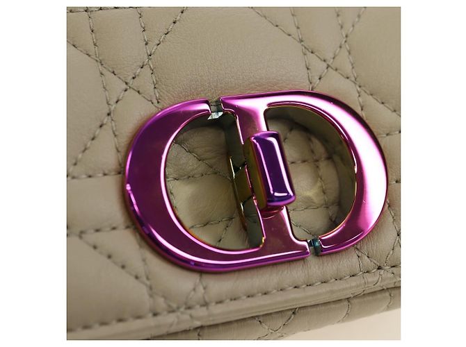 Sac Christian Dior Caro Micro Chain Canage en peau d'agneau beige or Auth 182573SAM Doré - vue 18