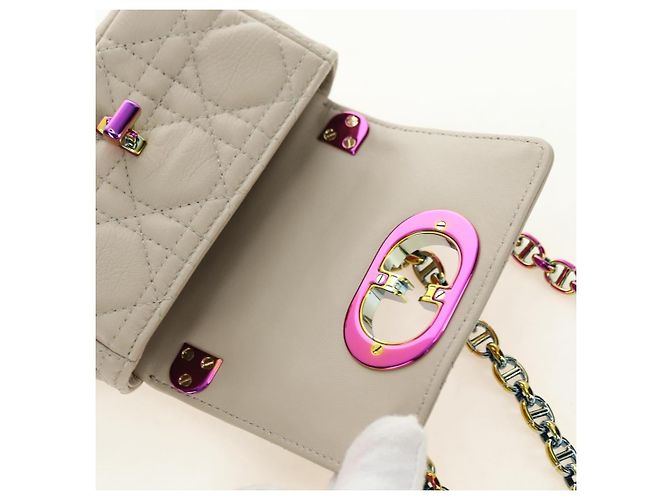 Sac Christian Dior Caro Micro Chain Canage en peau d'agneau beige or Auth 182573SAM Doré - vue 19