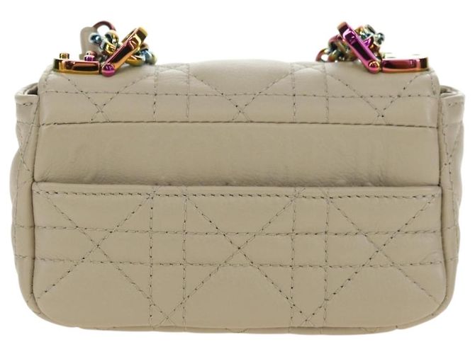 Sac Christian Dior Caro Micro Chain Canage en peau d'agneau beige or Auth 182573SAM Doré - vue 2
