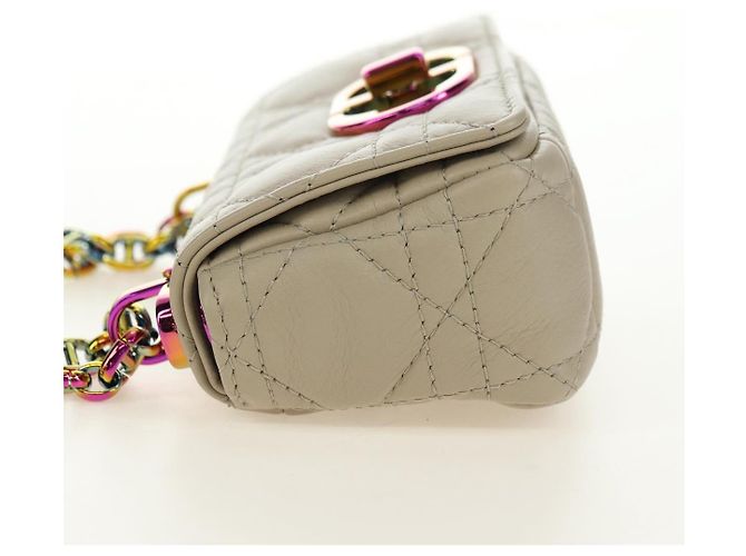 Sac Christian Dior Caro Micro Chain Canage en peau d'agneau beige or Auth 182573SAM Doré - vue 3