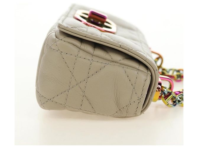 Sac Christian Dior Caro Micro Chain Canage en peau d'agneau beige or Auth 182573SAM Doré - vue 4